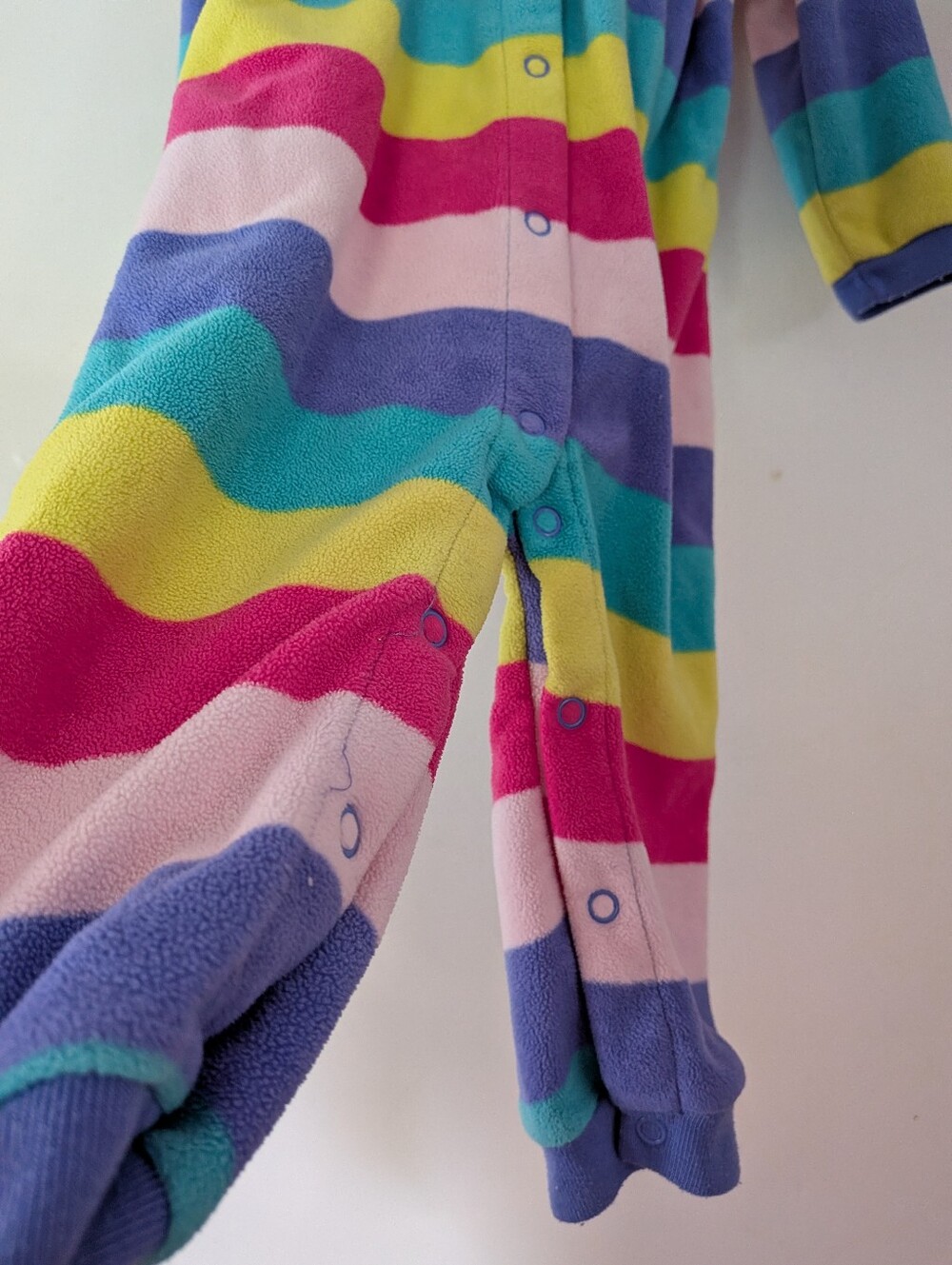 Carter's Baby Colorful Rainbow Striped Hooded Fleece One Piece Jumpsuit - Picture 3 of 5